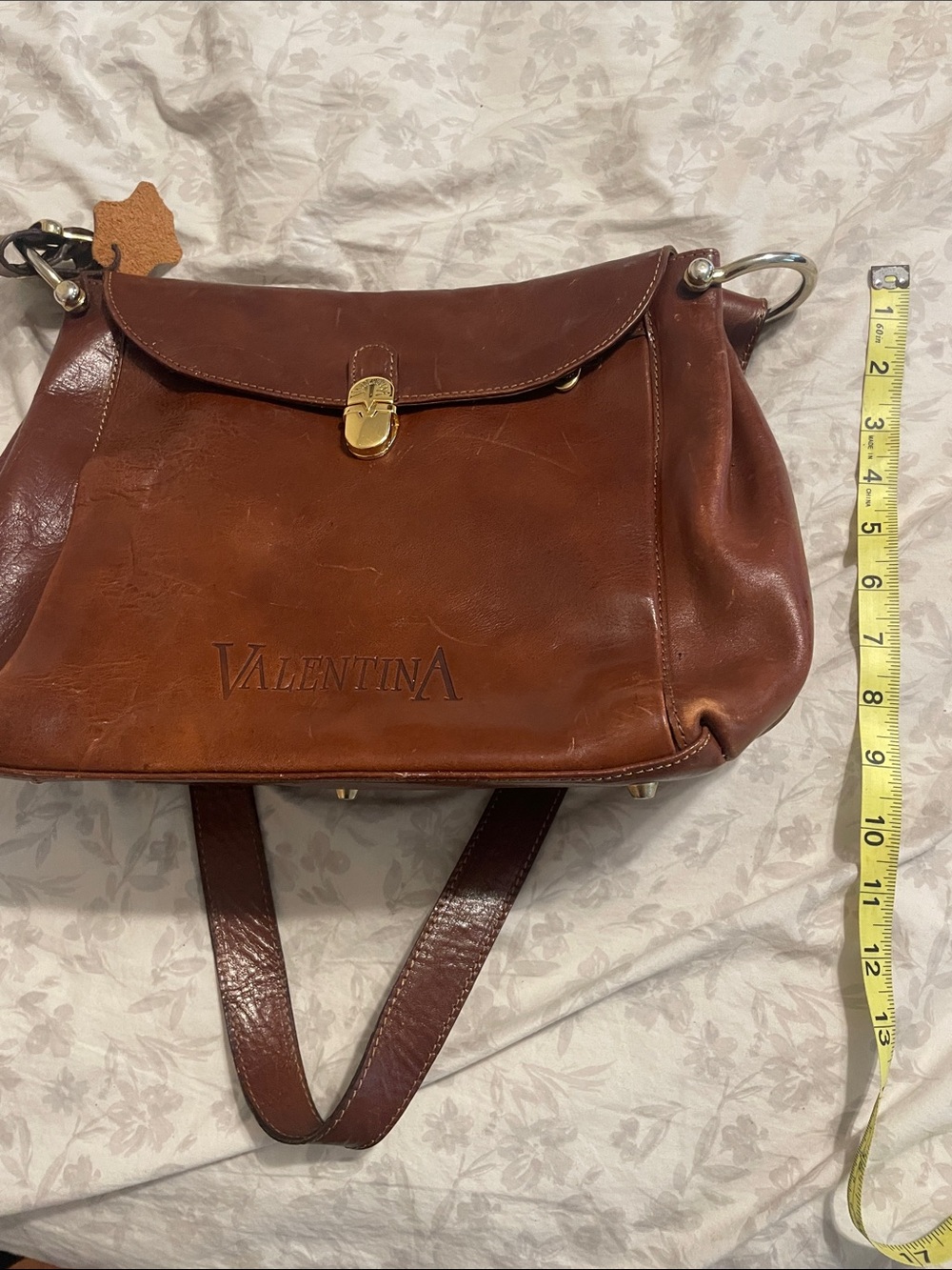 Valentina Brown 100% Genuine Leather Shoulder Bag with Gold Hardware Italy - Picture 9 of 9